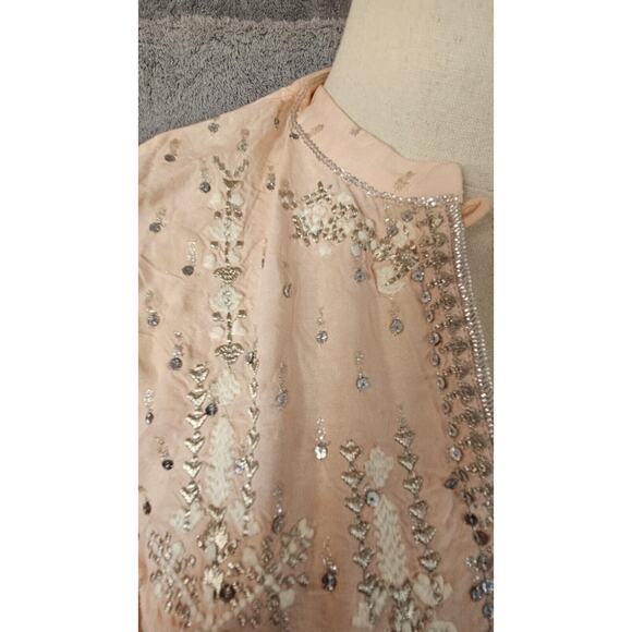 W For Woman Baby Pink Metallic Silver Kurta‎ Maxi Dress 3/4 Sleeve Hippie Medium - Picture 3 of 6